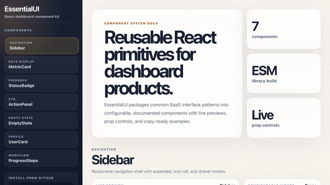 EssentialUI component documentation screenshot